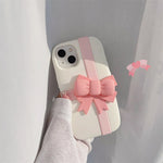 3D Pink Bow Gift Box Design Silicone Case - iPhone